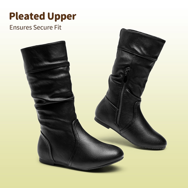 Girls Knee High Boots - BLACK PU - 1